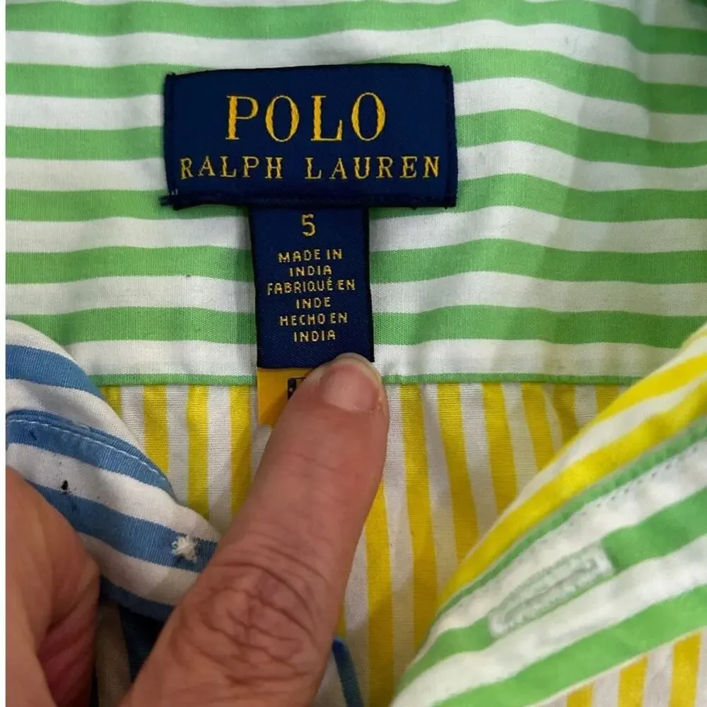 Polo Ralph Lauren Girls Dress SZ5 Multicolor Striped Shirt Dress Rainbow Preppy - Picture 7 of 10